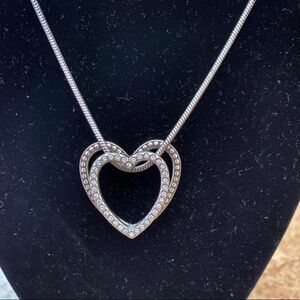 Brighton pave crystal and silver stacked open hearts collar‎ necklace
